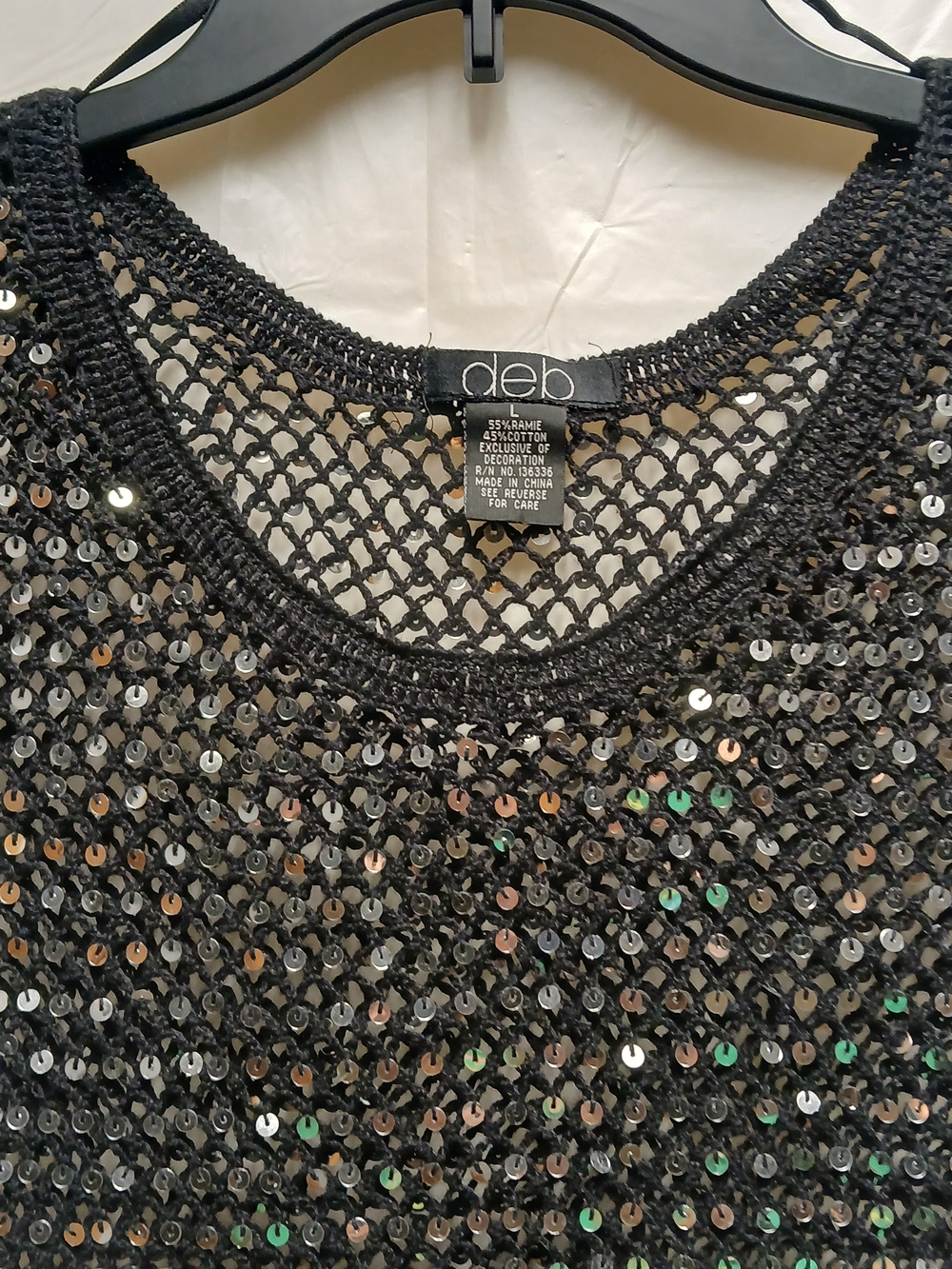 deb Black Sequin Mesh Short Sleeve Top - Picture 3 of 8
